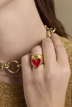 Bague Faustine Dore Coeur Rouge