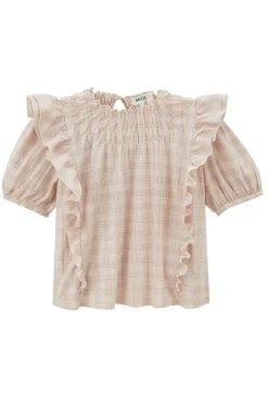 Blouse Amia Carreaux Beige Et Blanc