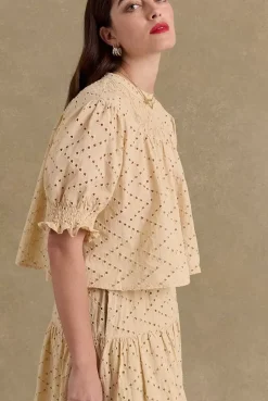 Blouse Amicie Broderie Anglaise Beige