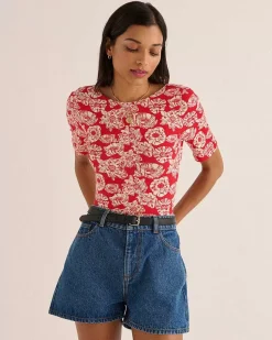 Body Heureuse Imprime Flower Party Rouge Et Ecru