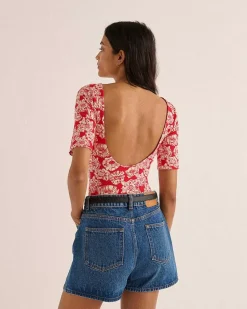 Body Heureuse Imprime Flower Party Rouge Et Ecru