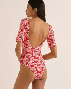 Body Heureuse Imprime Flower Party Rouge Et Ecru