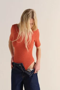 Body Heureuse Rayures Rouge Et Orange