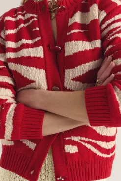Cardigan Giboule Rouge Et Ecru