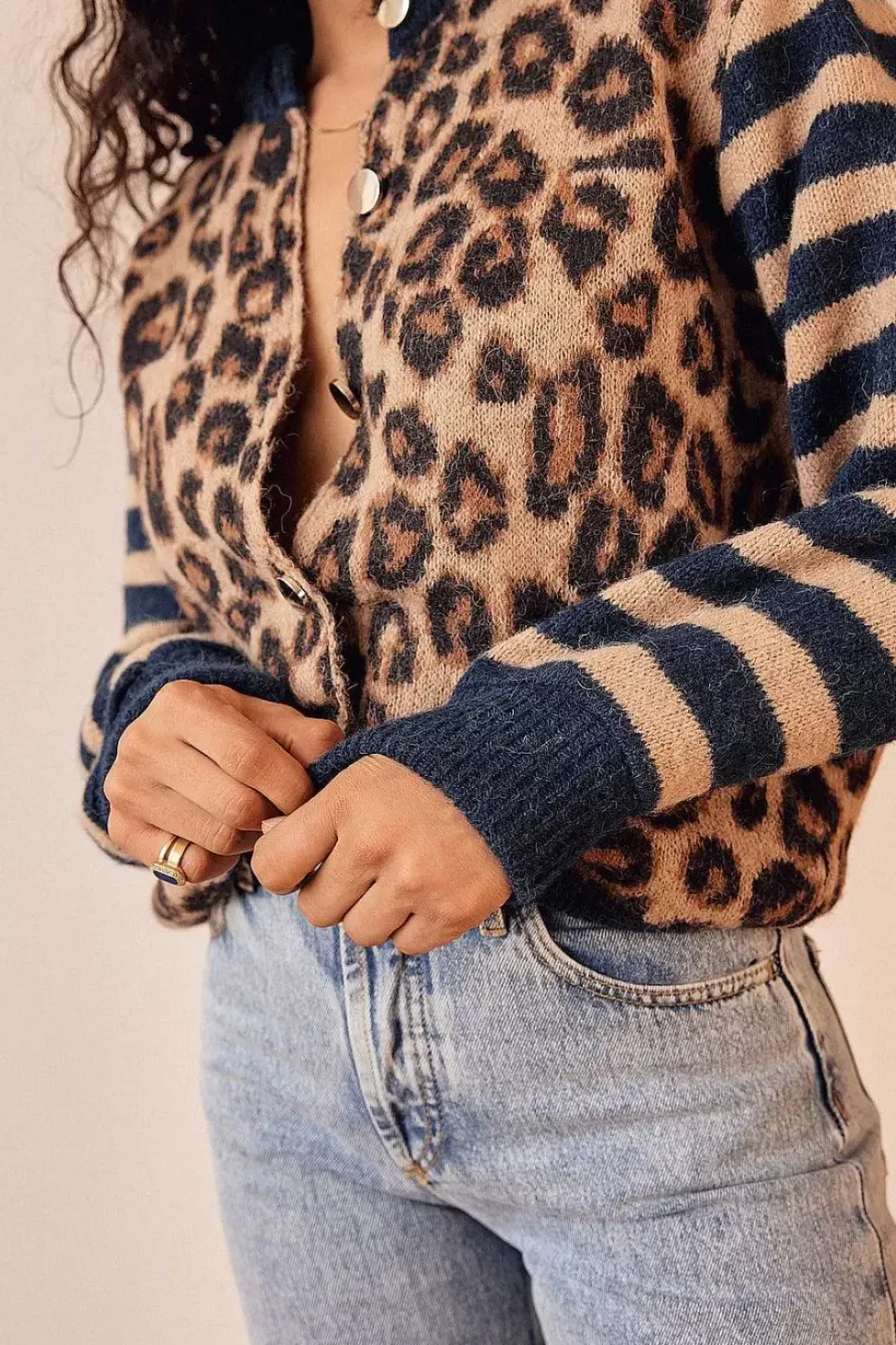 Cardigan Idole Rayures Bleu Et Leopard