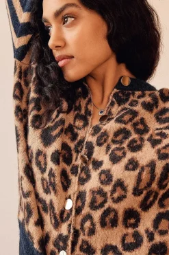 Cardigan Idole Rayures Bleu Et Leopard