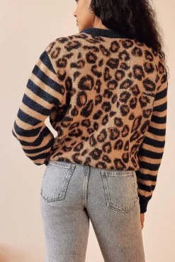 Cardigan Idole Rayures Bleu Et Leopard