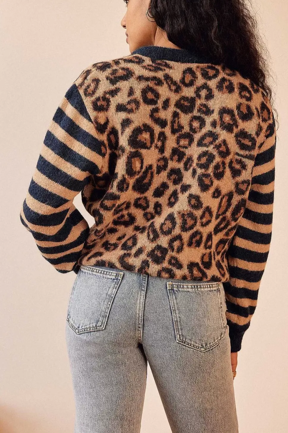 Cardigan Idole Rayures Bleu Et Leopard