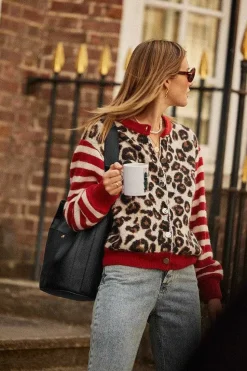 Cardigan Idole Rouge Et Leopard