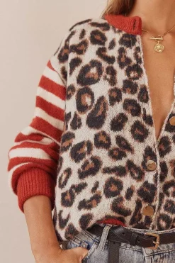 Cardigan Idole Rouge Et Leopard
