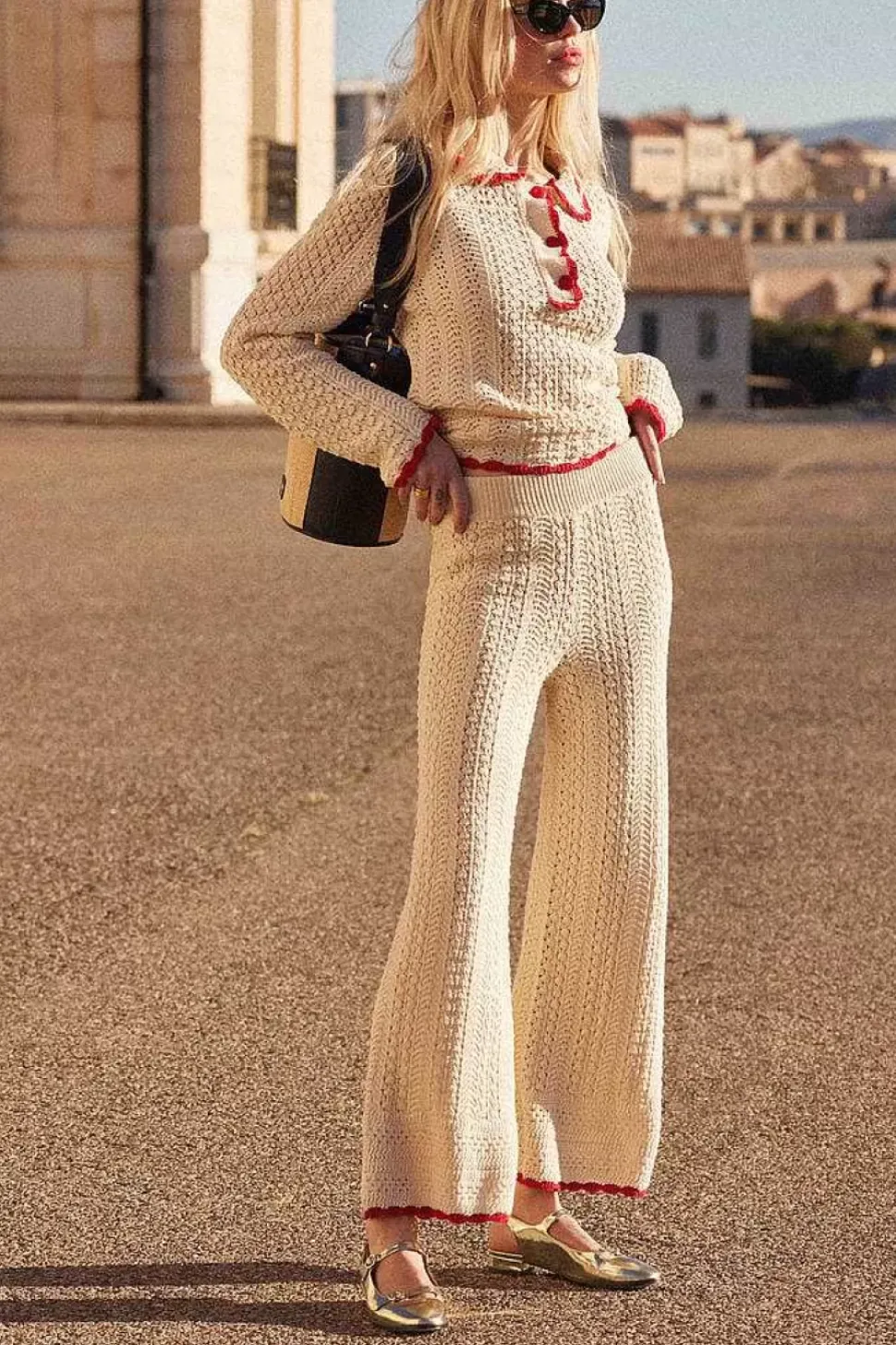 Pantalon Paysage Ecru Et Lisere Rouge
