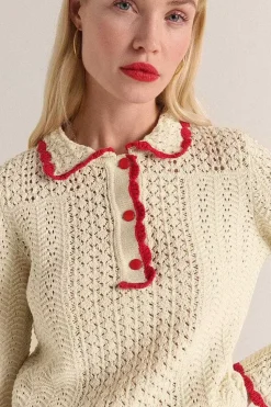 Polo Gabin Ecru Et Rouge