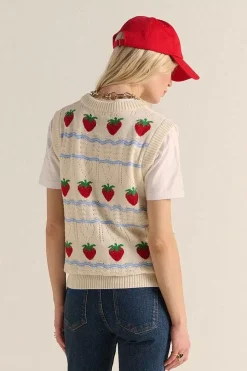 Pull Priska Ecru Et Fraises Rouges