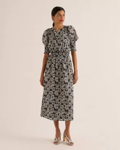 Robe Celesta Imprime Flower Party Rayures Marine Et Ecru