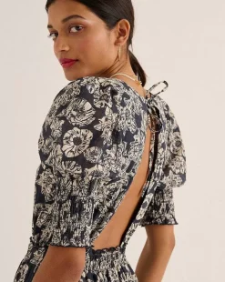 Robe Celesta Imprime Flower Party Rayures Marine Et Ecru
