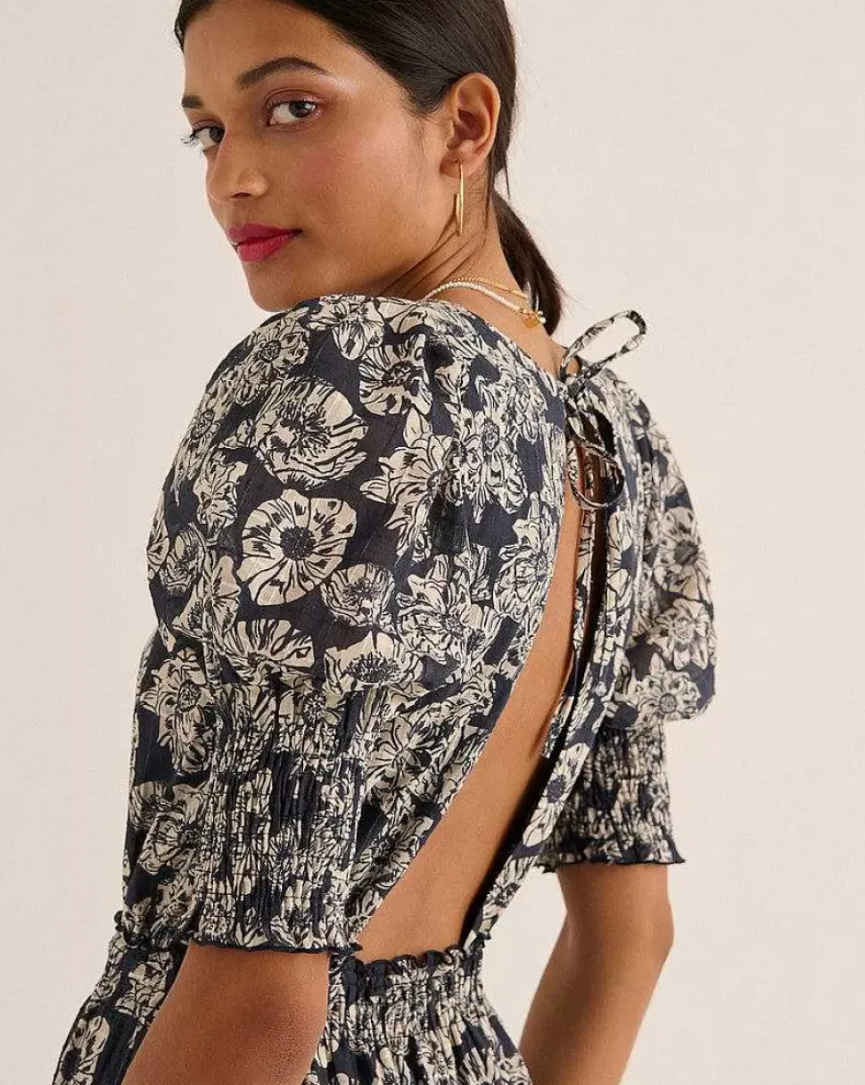 Robe Celesta Imprime Flower Party Rayures Marine Et Ecru