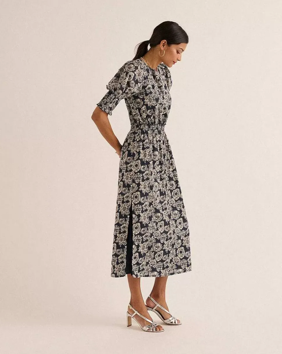 Robe Celesta Imprime Flower Party Rayures Marine Et Ecru
