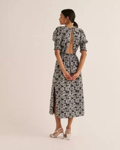 Robe Celesta Imprime Flower Party Rayures Marine Et Ecru