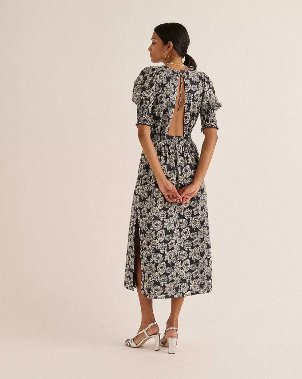 Robe Celesta Imprime Flower Party Rayures Marine Et Ecru
