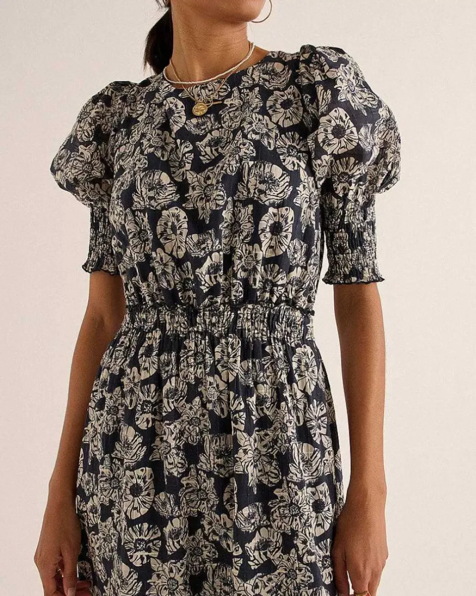 Robe Celesta Imprime Flower Party Rayures Marine Et Ecru