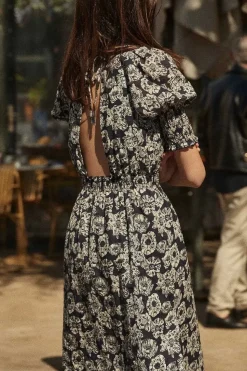 Robe Celesta Imprime Flower Party Rayures Marine Et Ecru