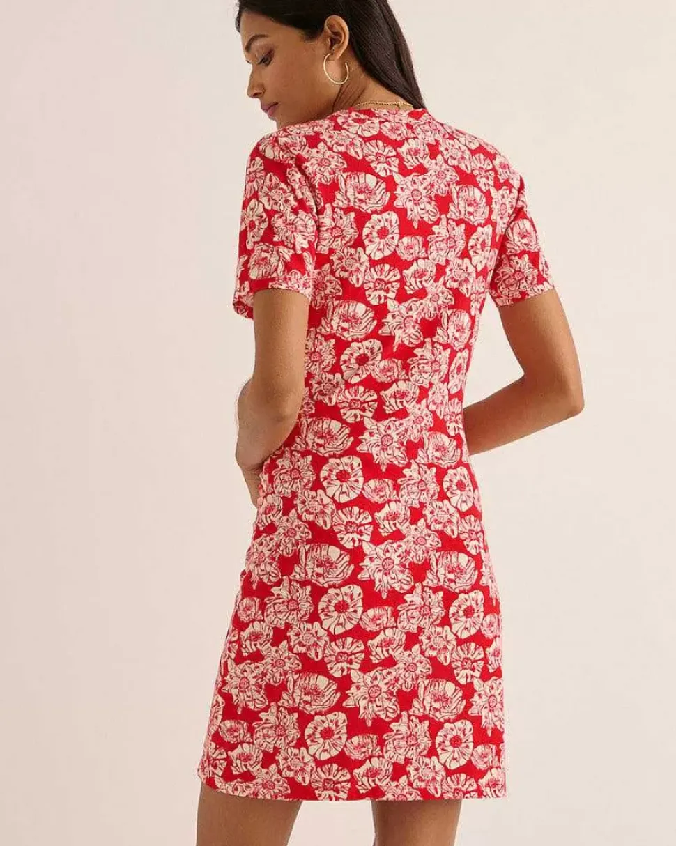 Robe Floreal Imprime Flower Party Rouge Et Ecru