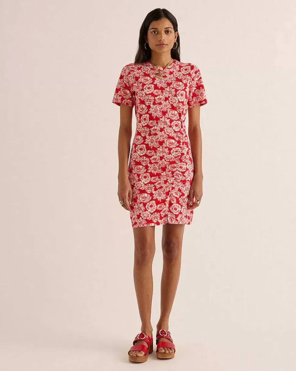 Robe Floreal Imprime Flower Party Rouge Et Ecru