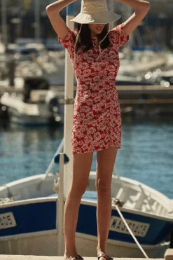 Robe Floreal Imprime Flower Party Rouge Et Ecru