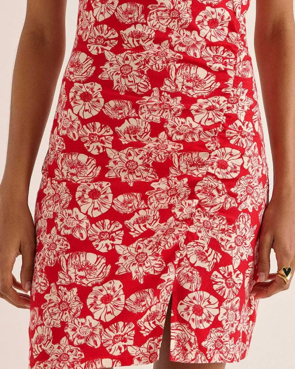 Robe Floreal Imprime Flower Party Rouge Et Ecru