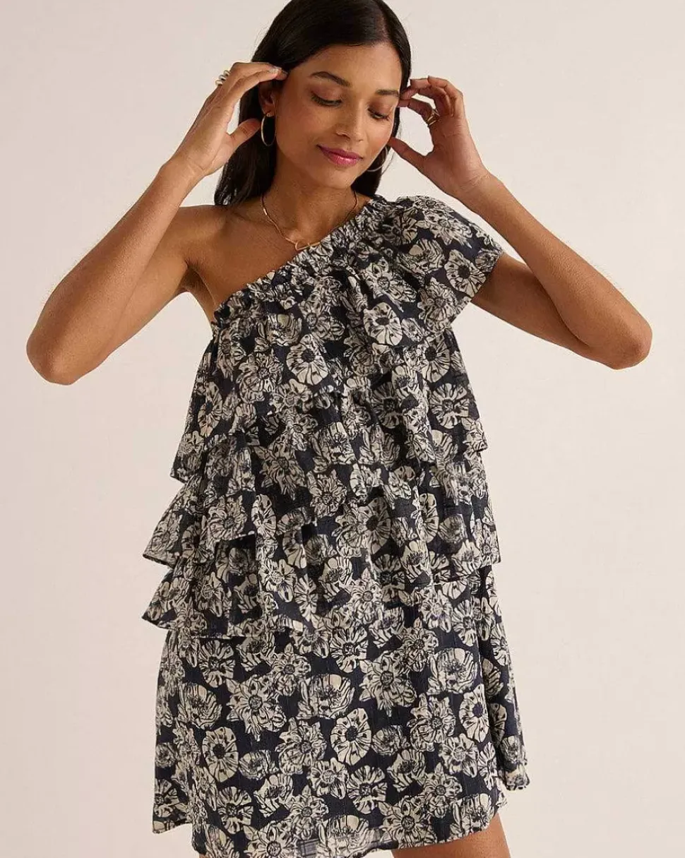 Robe Nouba Imprime Flower Party Marine Et Ecru
