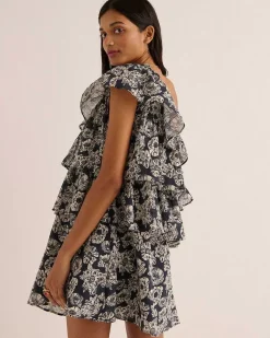 Robe Nouba Imprime Flower Party Marine Et Ecru