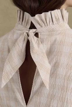 Robe Saga Carreaux Beige Et Blanc