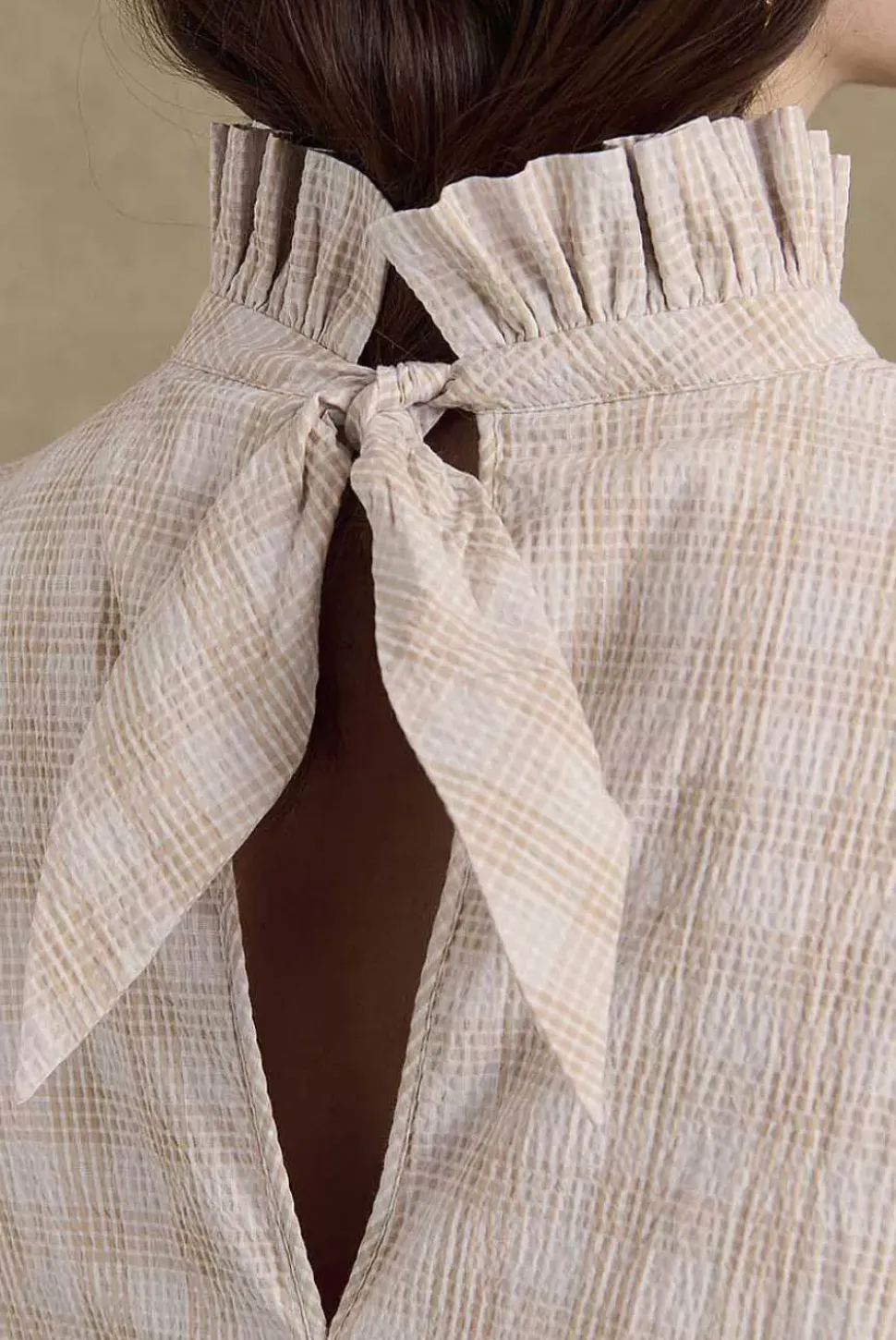 Robe Saga Carreaux Beige Et Blanc