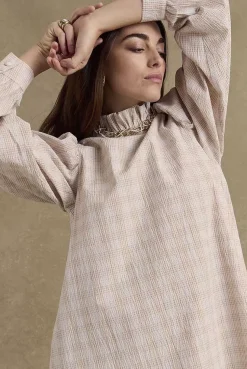 Robe Saga Carreaux Beige Et Blanc