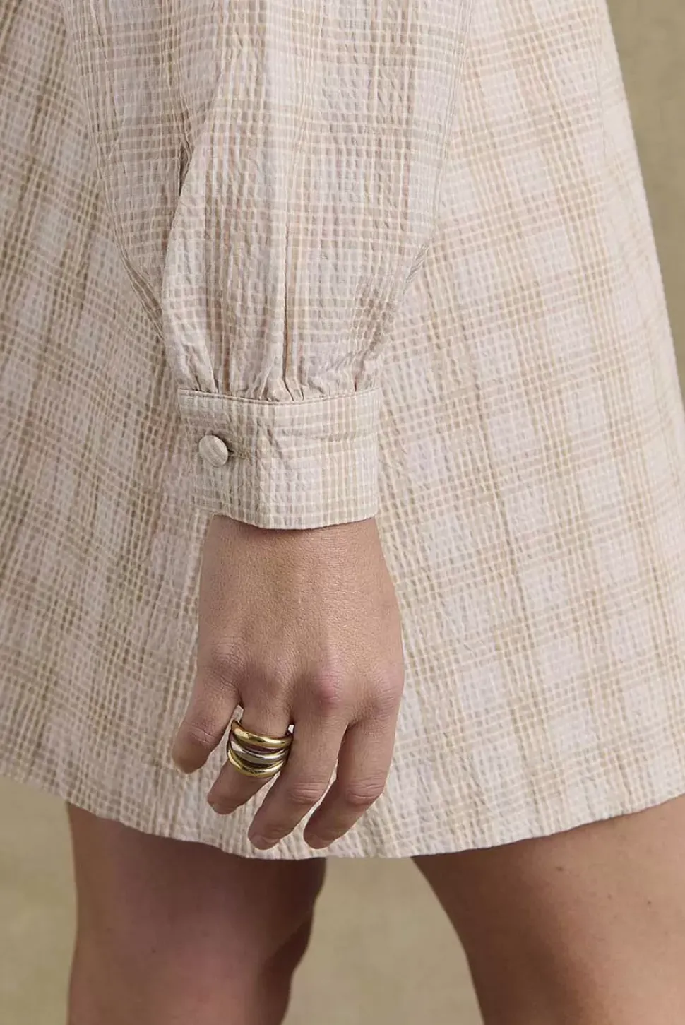 Robe Saga Carreaux Beige Et Blanc