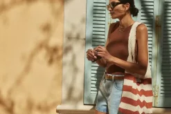 Sac Playa Raye Ecru Et Brique