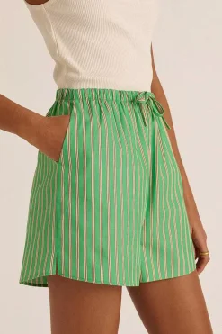 Short Lino Rayures Vert Et Orange
