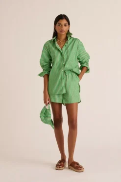 Short Lino Rayures Vert Et Orange