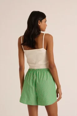 Short Lino Rayures Vert Et Orange