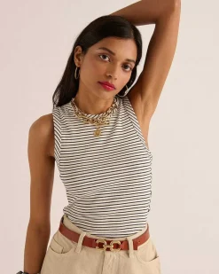 Top Origan Rayures Marine Et Blanc